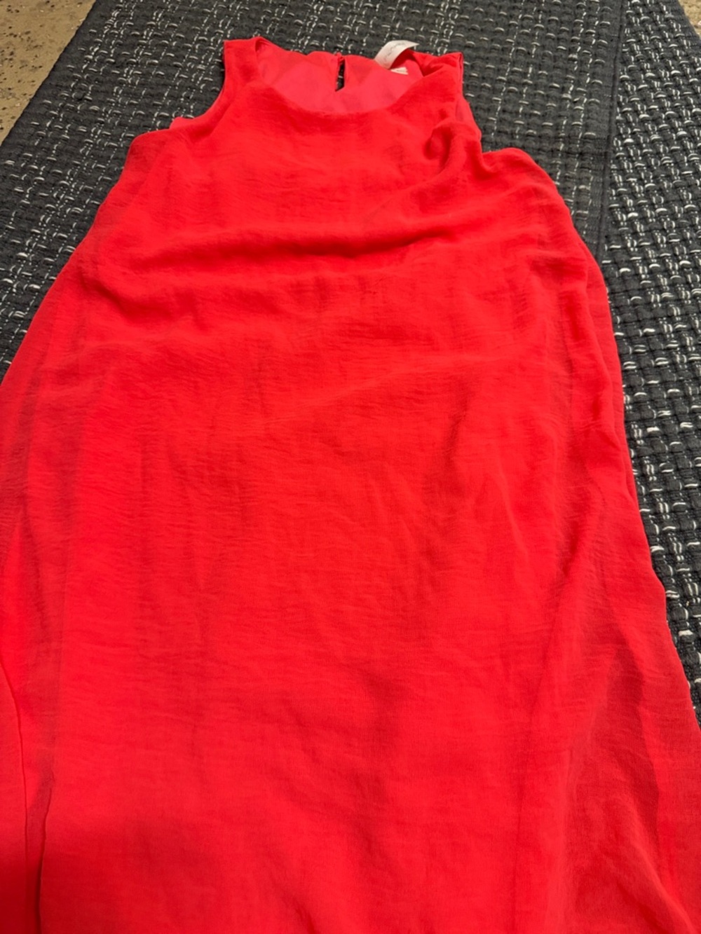 Tacera Coral-Red Sleeveless Shift Dress